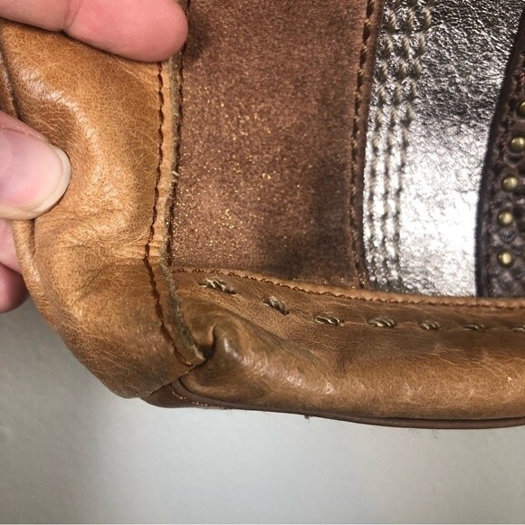 The Sak Lucia Brown Leather Crossbody Bag Mixed Metallic Print Pocket Purse - Picture 4 of 15